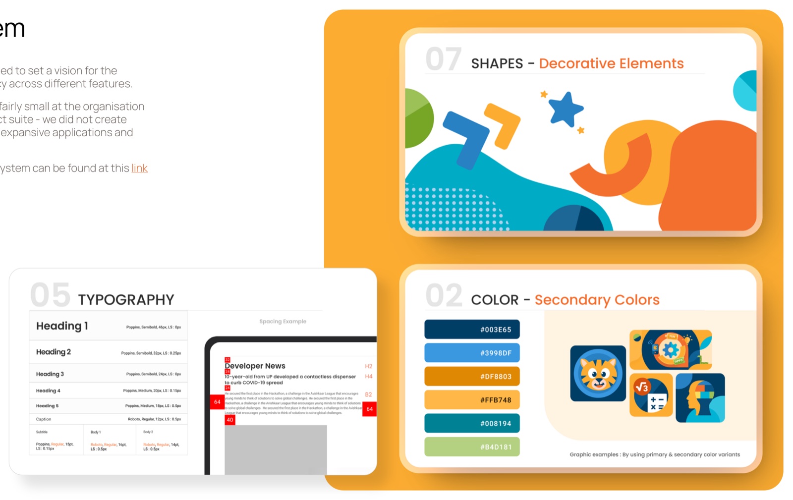 Avishkaar design-system style guide — typography, color and decorative shapes