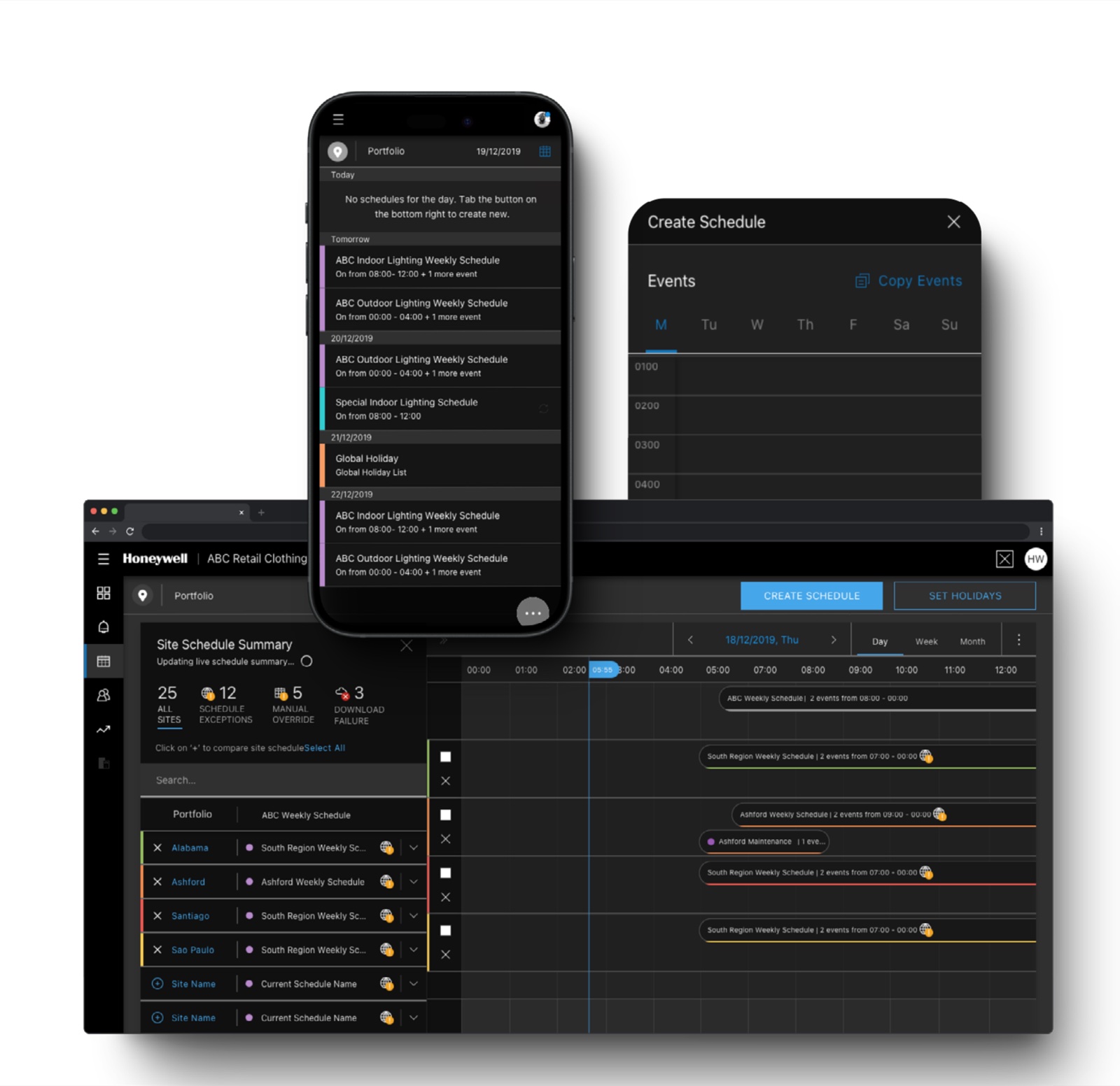 Schedules feature showing site schedule summary and overlapping hierarchical schedules